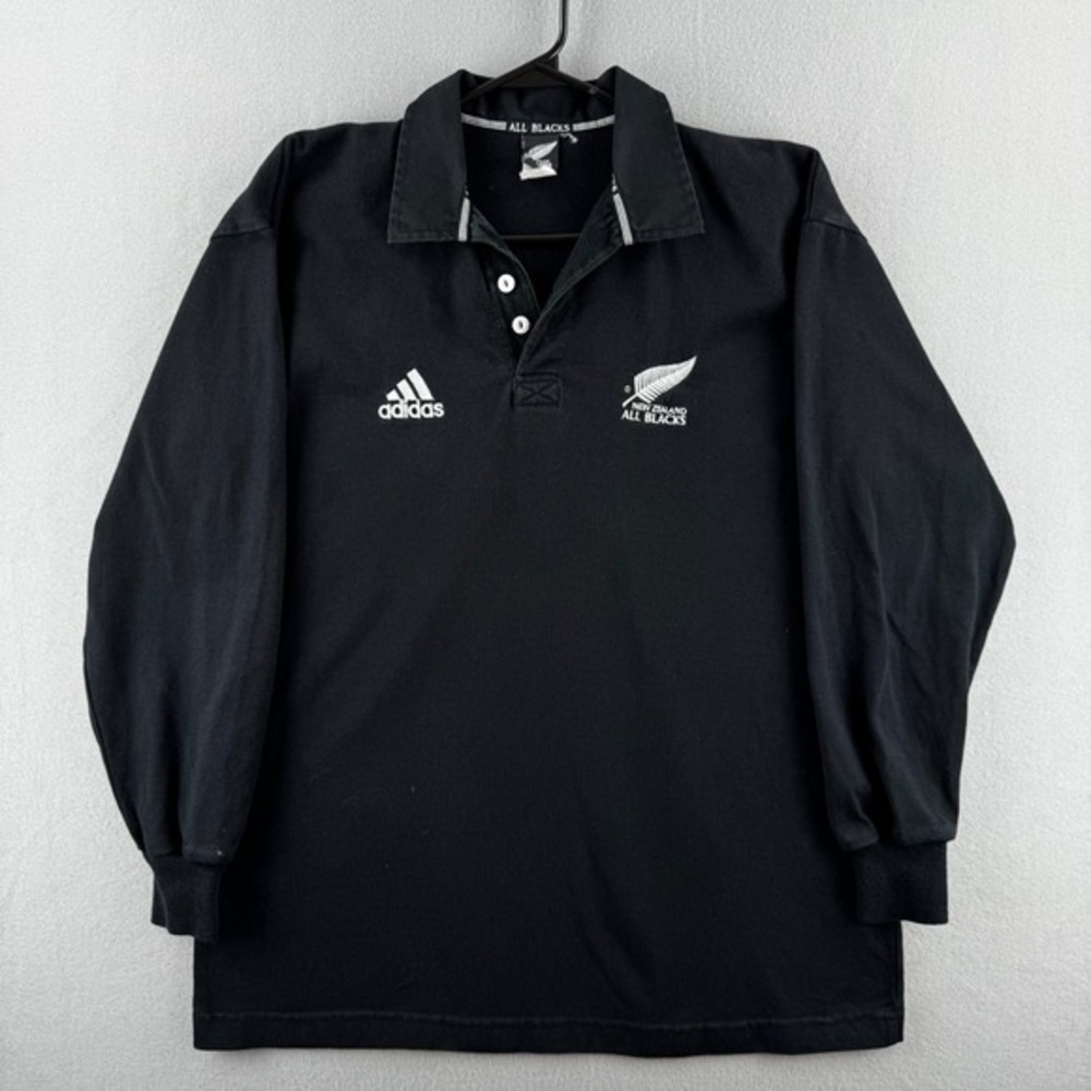 Vintage New Zealand All Blacks Rugby Shirt Mens XL Black Cotton Adidas